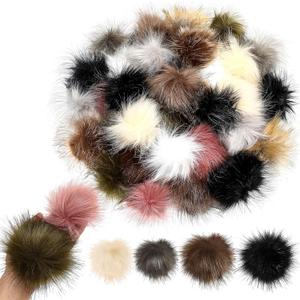 Halloscume 36 Small Faux Fur Pom Pom for Hat DIY Faux Fur Fluffy Pompom Balls, Includes 24 Pcs 2.4 in and 12 Pcs 3.9 in Pompoms for Hats Beanie Shoes Scarves Gloves Bags Accessories(Classic Color)