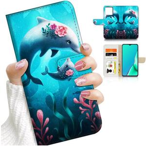 for iPhone 13 Pro Max, Designed Flip Wallet Phone Case Cover, A24620 Flower Dolphin