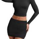 YFANG Women's Sexy Mini Skirt Set  Skirt Outfits Black Small