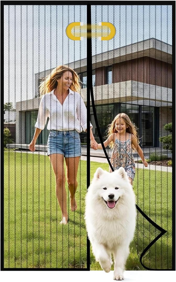 Magnetic Screen Door 38 x 83 Inch, Fits Door Opening Up to 36 x 82 Inch, 32-Magnet Center Closure with Weighted Rod Bottom, Heavy-Duty Mesh Hands Free Self-Closing, Pet Friendly, Easy Install