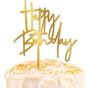 1PCS Gold Birthday Cake Topper, 5.3 x 7.2 Inches Acrylic Happy Birthday Cake Sign, Glitter Mirror Cake Topper Decorations for Anniversary, Bridal Shower, Birthday Party Supplies