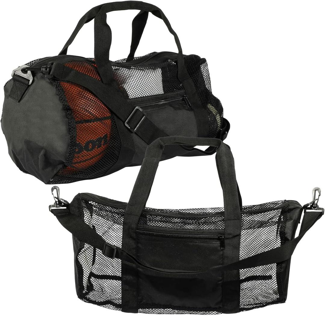 2 Pack Mesh Duffle Bag with Pocket and Shoulder Strap for Summer, Gym, Sports, Travel (Black, 18.2 x 10.5)