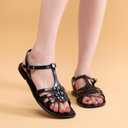 Women Sandals Jelly Shoes Flats Size 9 Beige T-Strap Crystal Jellies Slides Clear Rain Slippers Glitter Summer Beach Retro (11, Black)