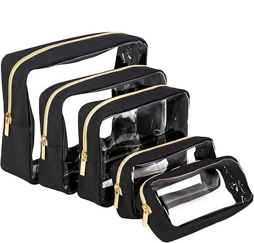 Remobia Hicol TSA Approved 5Piece Diaper Bag Organizer Pouch Set Clear Waterproof TPU Kids Toiletry Storage Set Travel Packing Clutch Cube Bags for Baby Nursing(Black)