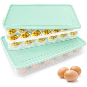 2PCS Deviled Egg Containers with Lid,Portable Storage Carrier Egg Holder,Stackable Plastic Egg Tray Carrier for Kitchen,Fridge,Keep Fresh,Easter(48 Eggs)