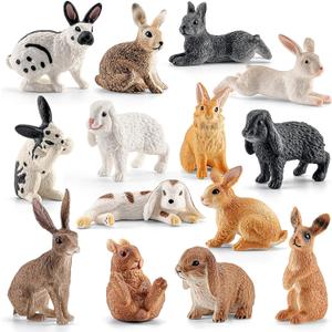 Realistic 14 PCS Easter Bunny Figurines Rabbit Animal Figures Toys | Farm Animal Toy for Cake Toppers, Easter Egg Fillers, Party Favors for Toddlers, Easter Decor, Spring Decorations for Home