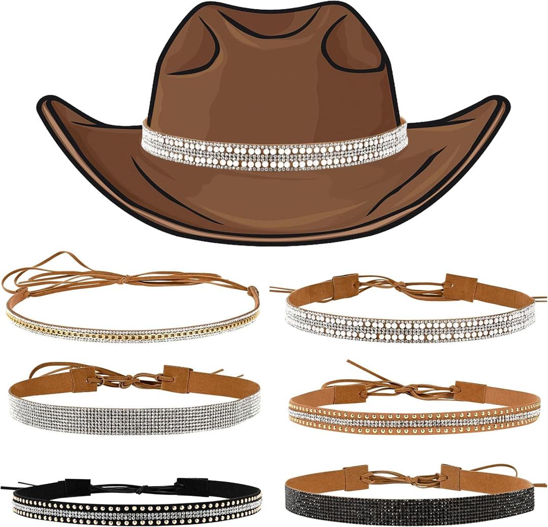 TLY 6 Pcs Rhinestone Hat Band Bling Cowboy Hat Bands for Women Western Style Adjustable Hat - Caps, Cowboy Hat Accessories