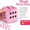 Large Pink Plush Dice for Bunco or Casino Party Decorations - 3.15" Square Pink Plush Dice with Black Dots. Bunco Party Supplies