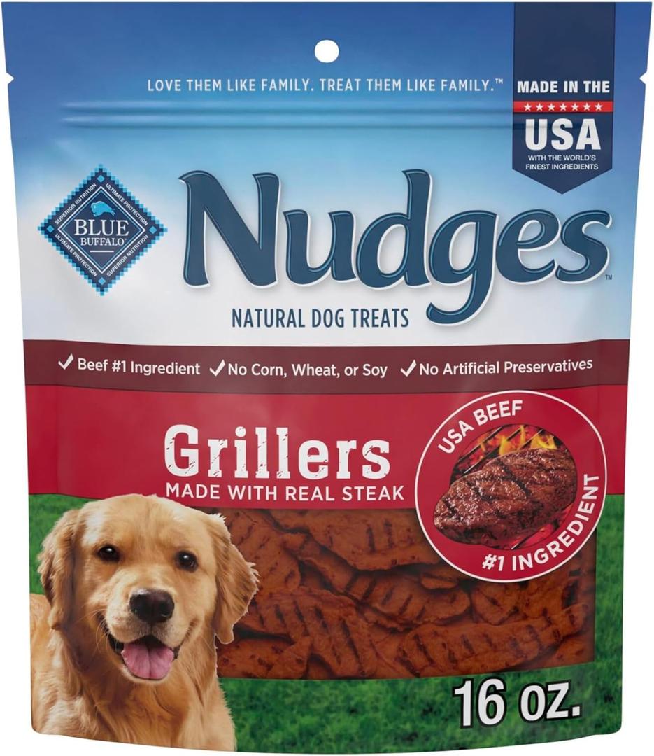 Blue Buffalo Nudges Grillers Natural Dog Treats, Made in the USA with Real Steak, 16-oz Bag (EXP 05/02/26)