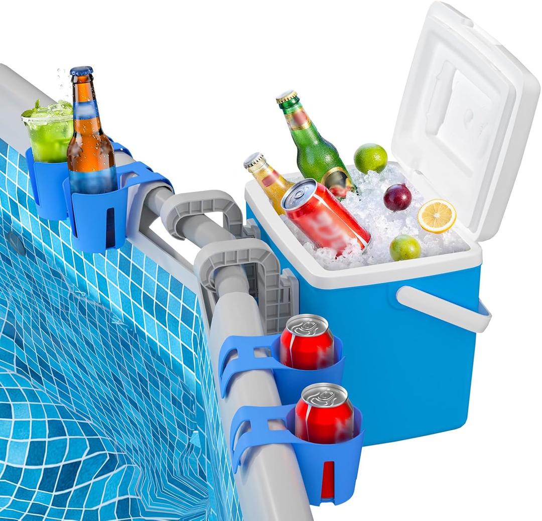 Pool Cooler with Pool Cup Drinks Holders, Above Ground Swimming Pool Accessories, Poolside Portable Cooler 14QT, for 3 inches or Less Round Top Bar