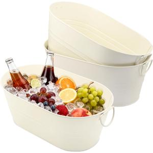 3 PCS 15.3 x 9 x 6 inch White Metal Galvanized Tub with Handles, 3 Gallon Large Beverage Tubs for Wine, Cocktails, Parties, Outdoor Beer Ice Tub, White