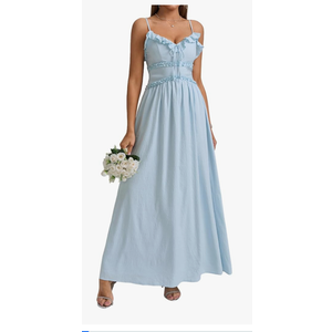 Summer Maxi Dress Spaghetti Strap Ruffle V Neck Casual Flowy Beach Wedding Guest Long Dresses for Women 2025 M
