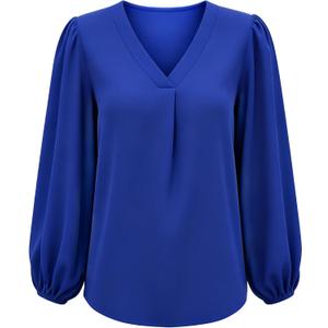 Business Casual Tops for Women Long Sleeve Blouses Leopard Print Work Tunic Office Chiffon V Neck Loose Dressy Shirts (Blue, Medium)