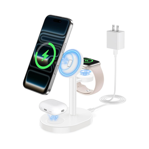 2026 3 in 1 Wireless Charging Station for Apple MagSafe Charger, 15W Fast Mag-Safe Charger Stand for iPhone 17 16 15 14 13 12 Apple Watch AirPods Compatible with MagSafe, White
