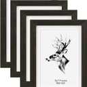 Yaetm 5x7 Black Picture Frame with Mat for 4x6 Set of 4, Solid Wood Photo Frames with Tempered Glass, 5 by 7 Wooden Picture Frames Display on Tabletop or Wall Mounting (4 Pack, Anthracite Black)