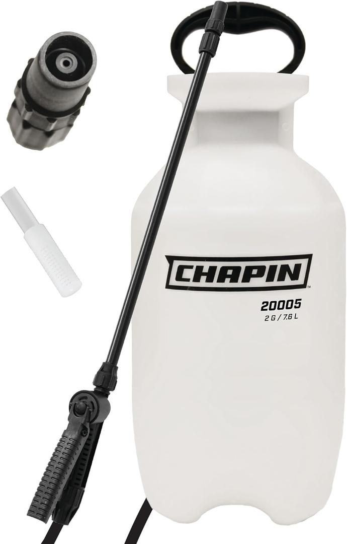 Chapin 20005 Pump Sprayer, 2Gallon, Lawn & Garden, Translucent Poly Tank, FunnelTop, SureSpray AntiClog Filter, Adjustable Cone Nozzle & 34" Hose for Fertilizer, Weed & Pest Application