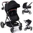 2-1 Baby Stroller, Newborn Toddler Compact Stroller with Convertible Seat, Foldable Pram Stroller with Adjustable Backrest/Canopy& Cup Holder, for 0-48 Months