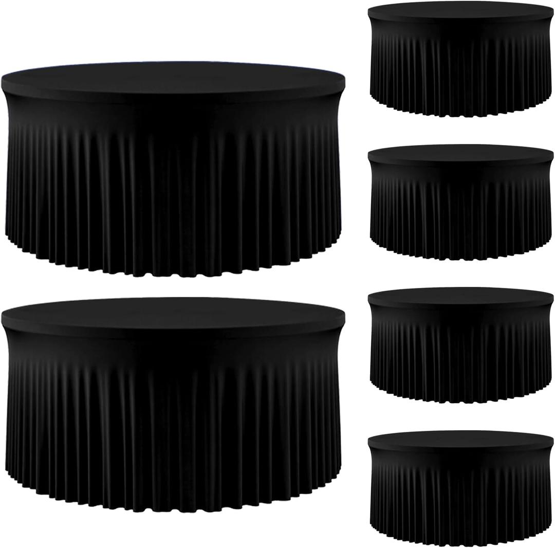6 Pack Black Round Tablecloth 6FT, Spandex Fitted Table Cover with Elastic Edge and Skirt, Washable Circular Tablecloth for Wedding Party Buffet Banquet Reunion, 72 Inch-6 Pack