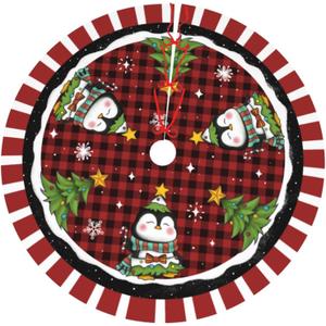Christmas Penguin Christmas Tree Skirt Holiday Party Supplies Decorations Halloween Xmas Tree Mat Farmhouse Decorations 36" (Red)