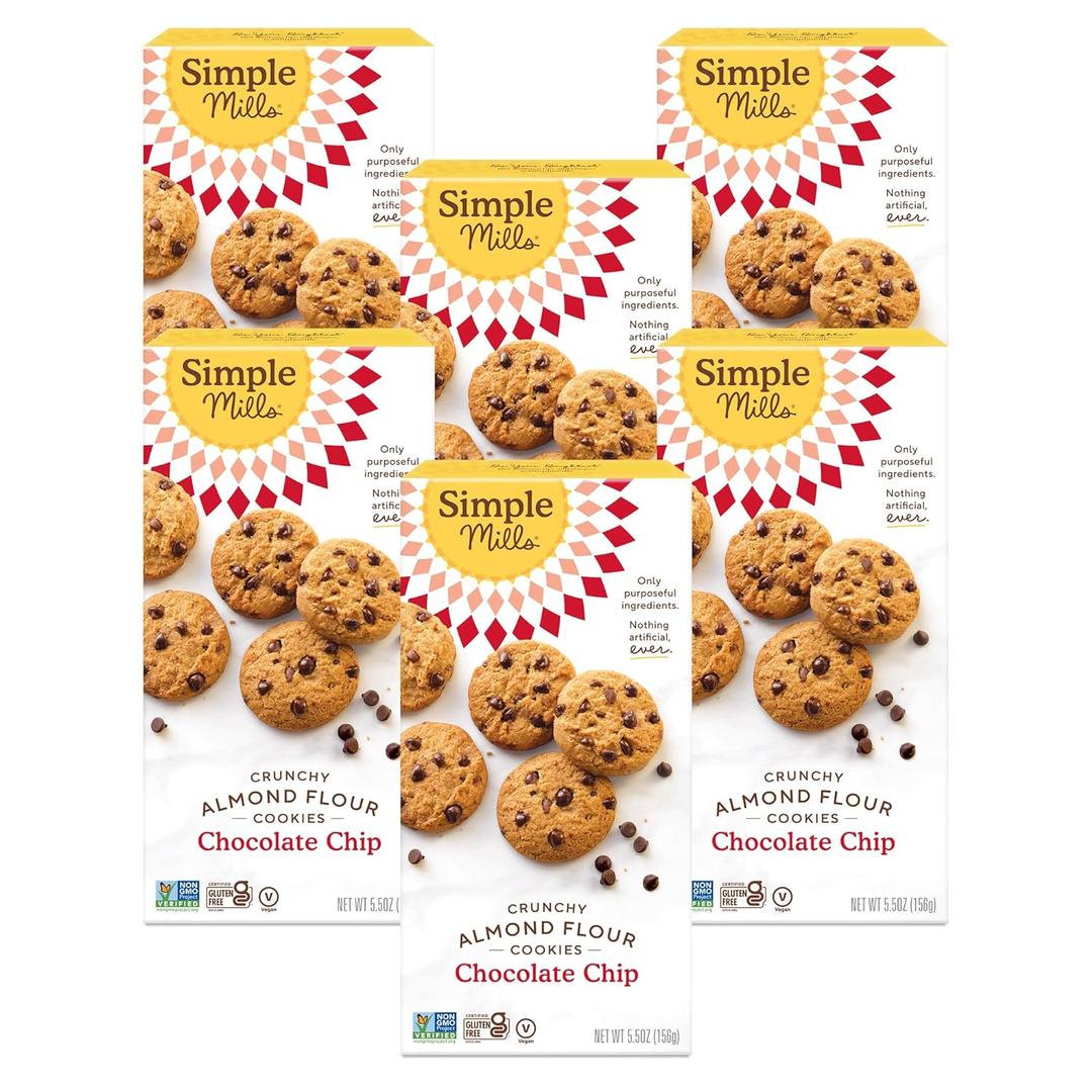 Simple Mills Almond Flour Chocolate Chip Cookies, Gluten Free and Delicious Crunchy Cookies, Organic Coconut Oil, Good for Snacks, 6 Count (EXP 07/18/26)