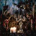 KI Store Skeleton Candelabra with Black LED Candles Set 20-Inch Gothic Decorations for Halloween Fireplace Mantel Table Centerpieces (White)