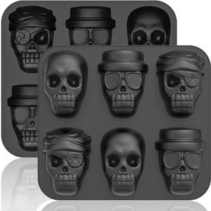 HKNMTT Halloween Silicone Molds for Baking Extra large, 6 Cavities 3D Skull Cake Pizza Pan Molds, Nonstick Halloween Skeleton Mold for Soap Ice 2PCS