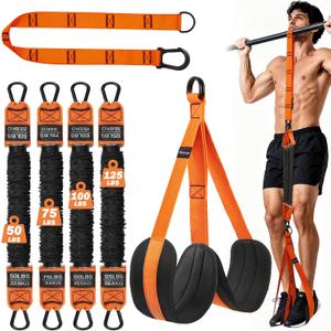 Pull Up Assistance Bands, 350lbs Heavy Duty Resistance Band for Pull Up, 4 Pull Up Bands with Two Foots Fabric Feet/Knee Rest, Adjustable Weight/Size Bands for Pull Up Assist for Strength Training (Orange)