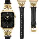 Wearlizer Slim Leather Band Compatible with Apple Watch Bands for Women 40/38/41/42mm, Top Genuine Leather Elegant Strap with Stylish Metal Design for iWatch Series 11 10 9 8 SE 7 6 5 SE 4 3 2 1