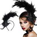 Feathers Fascinator Headband 1920s Queen Headpiece Fascinators Hats for Women Tea Party Flower Headpiece (Black)