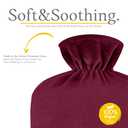 Qomfor Hot Water Bottle with Soft Fleece Cover - 1.8L Large - Premium Hot Water Bag for Pain Relief, Period Cramps, Cozy Nights, Bed Warmer, and Feet Warmer (Bordeaux) (Medium, Burgundy)