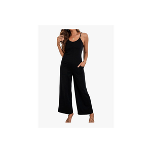 BZSFW Womens Casual Sleeveless Jumpsuits Spaghetti Strap Strethy Romper Loose Wide Leg Long Pants Overalls with Pockets, M