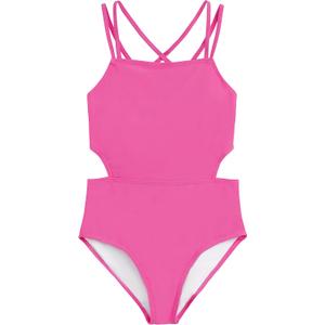 Kanu Surf Girls' Beach Girl Sport Cut-Out One Piece Swimsuit (12, Solid Pink)