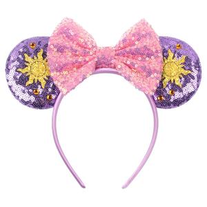 zhezesmila Purple Mouse Ears Sequin Bow Mouse Ears Headband for Women Cosplay Costume Princess Party Birthday Hair Band