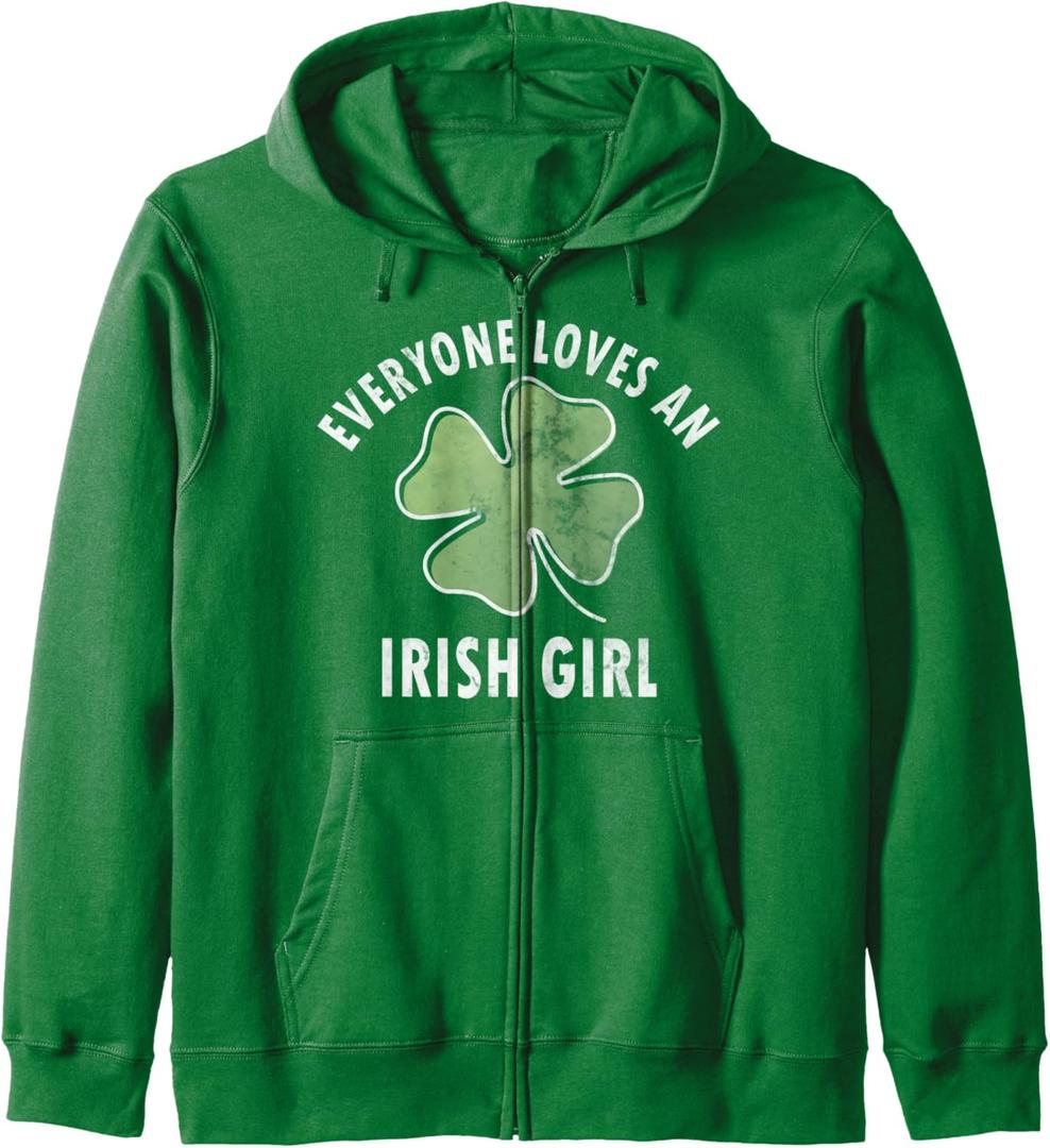 Everyone Loves An Irish Girl Shirt Saint Patricks Day Zip Hoodie (L, Dark Green)