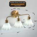 3 Light Gold Brass Bathroom Light Fixture,Brush Gold Vanity Lighting Over Mirror,Cute Milk White Glass Flower Lampshade,E26 Socket(Bulbs Not Included)