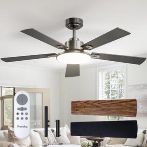 Ceiling Fans with Lights, 52 inch Sleek Ceiling Fan with Light and Remote Control, 3CCT, Dimmable, Reversible, Noiseless, Black Ceiling Fan for Bedroom, Living Room, Black Ceiling Fans with Lights, 52 inch Sleek Ceiling Fan with Light and Remote Control, 3CCT, Dimmable, Reversible, Noiseless, Black Ceiling Fan for Bedroom, Living Room, Black