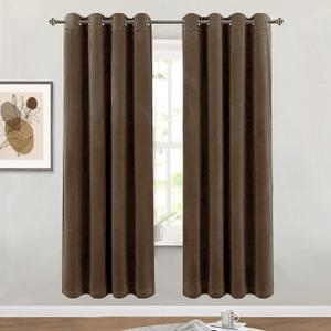 Brown 72in Long Luxury Velvet Curtain Panels with Grommet, Insulated Soft Privacy Noise Reducing Velvet Window Drapes Thicker Velvet Pinch Pleat Curtains for Living Room, 2 Panels, 52W x 72L