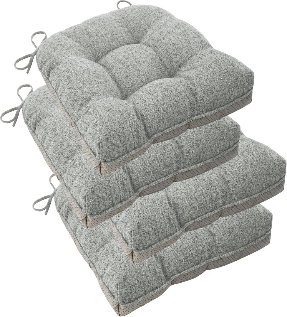 ELFJOY Chair Cushions for Dining Chairs 18" x 18" x 3" Kitchen Chair Cushions Set of 4 Tufted Chair Pads with Ties and Non-Slip Backing Comfortable Seat Cushion for Indoor Dining Room,Light Grey