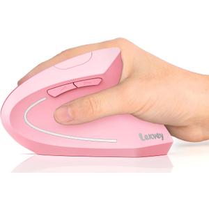Lekvey Ergonomic Mouse, Vertical Wireless Mouse, Rechargeable 2.4 GHz USB Optical Carpal Tunnel Mice : 800/1200 / 1600 DPI, 6 Buttons, for Laptop, PC, Mac, Computer, Desktop, Notebook etc, Pink