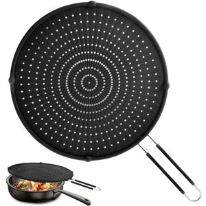 Splatter Screen for Frying Pan, Grease Splatter Guard, Heat-Resistant Splatter Guards for Frying, Silicone Splatter Guard for Everyday Cooking, Dishwasher Safe 16in12in0.5in (Black)