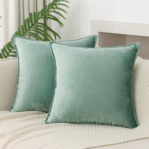 JIAHANNHA Velvet Sage Green Throw Pillow Covers Pack of 2 Decorative Soft for Couch Sofa Bedroom Livingroom Car 1818 Inches