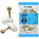 STEREN Coaxial Cable Clips - Cable Holder - Wire Clips - Siding Clips for Hanging - Cord Holder for Desk - Cable Clamps (White, 100 Count - Mini Screw)