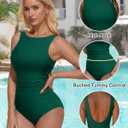 SUUKSESS Women One Piece Ruched Swimsuit Tummy Control Backless Bathing Suit (Green, XL)