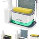 Hand and Dish Soap Dispenser Set with Tray, Dual Soap Dispenser with Sponge Holder and Dishcloth Holder 5-in-1 Organizer for Kitchen Sink Countertop Storage Organize - Useful Kitchen Gadgets (White)