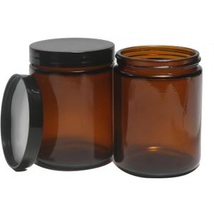 8oz Glass Jars with Lids, 2 pack Jars Amber 250g Empty Round Cosmetic Containers for Sample, Powder,Body Butter,Cream, Lotion, Spice