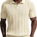 PJ PAUL JONES Mens Knit Polo Shirts V Neck Short Sleeve Casual Stylish Golf Shirt, M