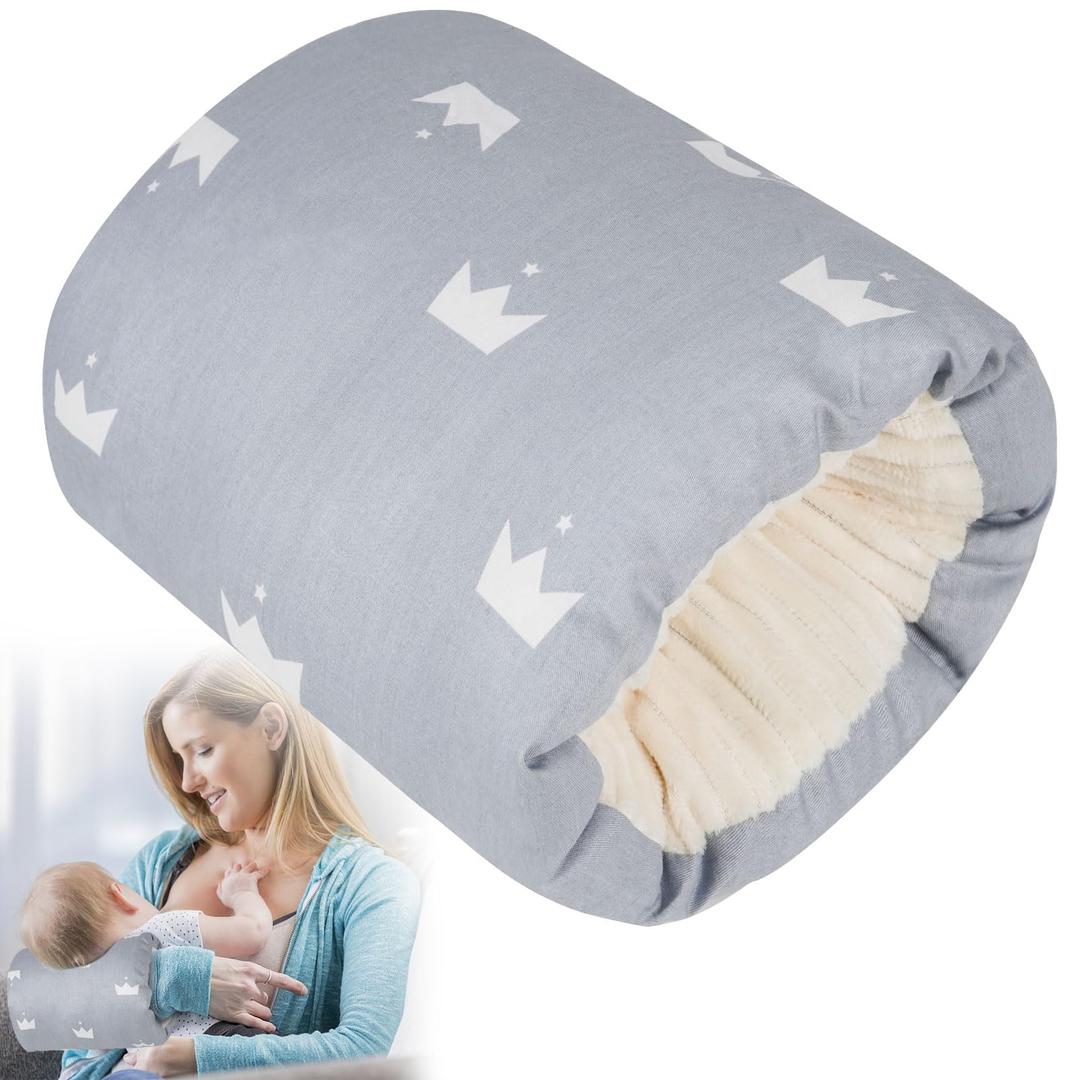 Baby Feeding Arm Pillow,Soft Cotton Bottle Nursing Arm Pillows for Newborn,Breastfeeding Pillows for More Support for Mom and Baby,Portable and Washable,Ergonomic Nursing Essentials(Grey Crown)