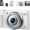 4K Digital Camera for Photography, 72MP Vlogging Camera for YouTube, Autofocus Digital Cameras with 270 Flip Screen, 18X Digital Zoom Point and Shoot Cameras with 64GB TF Card & Battery, Carry Bag (Pure White)