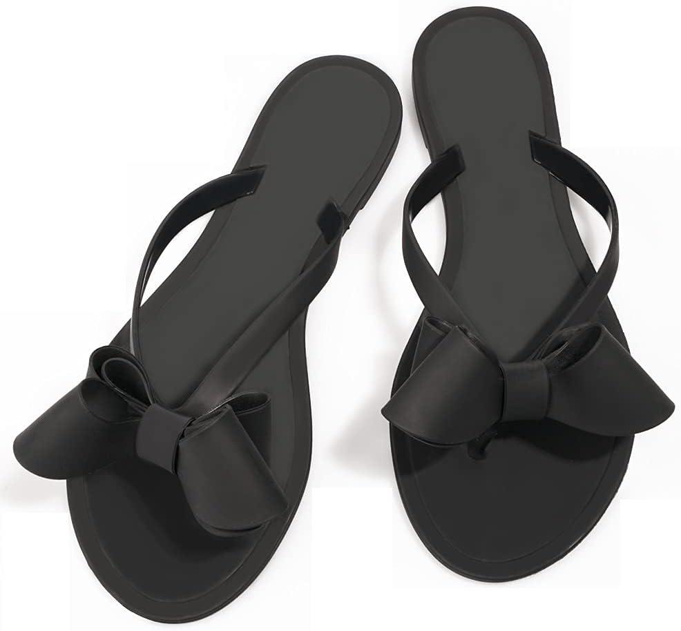 TYFLOVE Women Rivet Flip Flops Studded Jelly Thong Sandals with Bow Summer Bowtie Flat Beach Rain Shoes (8)