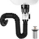 No Need Tools Easy Install Bathroom Sink Drain Kit, 3 in 1 Plumbing, Fits for 1-1/4'' & 1-1/2'' Drain Hole, RV Bathroom Sink Drain Strainer Cover Stopper p trap Flex-drain Drainage Pipe Drain Pipe